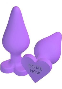 Play With Me Naughty Candy Hearts Silicone Anal Plug Purple 3.5 Inch