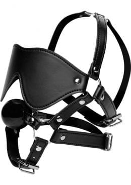 Strict Blindfold Harness And Ball Gag Leather And Metal Black
