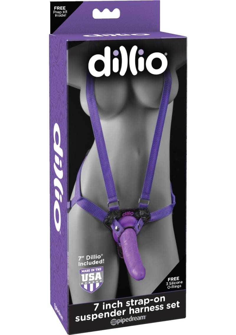Dillio Strap-On Suspender Harness Set With Silicone Dong Purple 7 Inch
