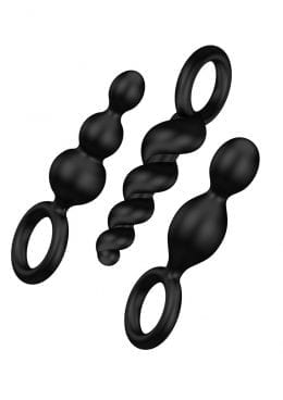 Satisfyer Plugs Silicone Textured Anal Plugs Black 3 Each Per Set