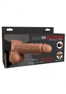 Fetish Fantasy Hollow Rechargeable Strap-On With Remote Control Tan 7 Inches