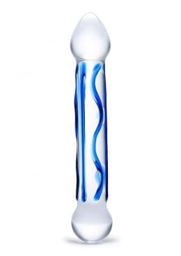 Full Tip Textured Dildo Glass Clear/Blue 6.5 Inches