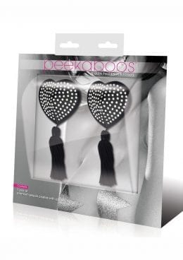 Peekaboo Satin With Stone andamp; Tassel Pasties - Black/White