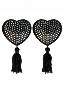 Peekaboo Satin With Stone andamp; Tassel Pasties - Black/White