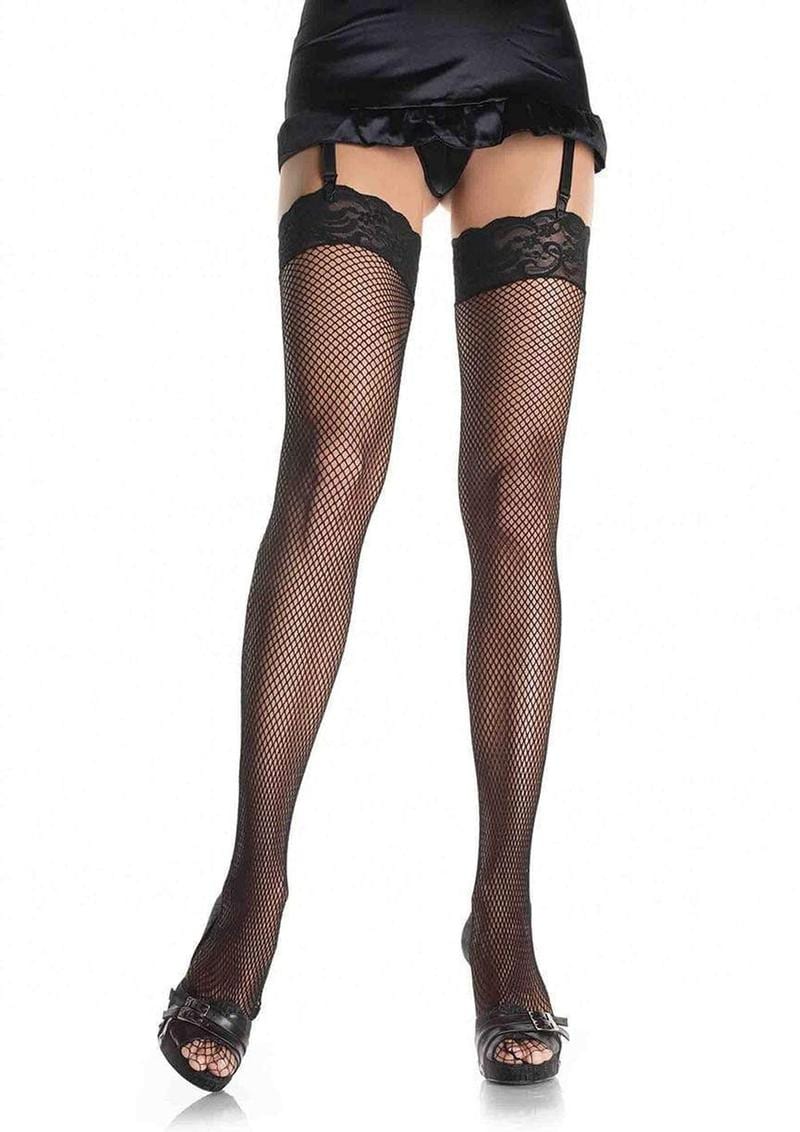 Leg Avenue Fishnet Thigh High With 3in Stretch Lace Top - O/S - Black