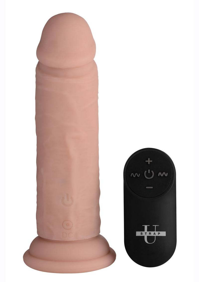 Strap U Power Player 28X Vibrating Silicone Dildo with Remote Control - Vanilla