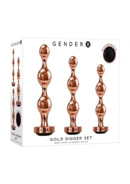 Gender X Gold Digger Set Anal Plugs (3 piece set) - Rose Gold/Black