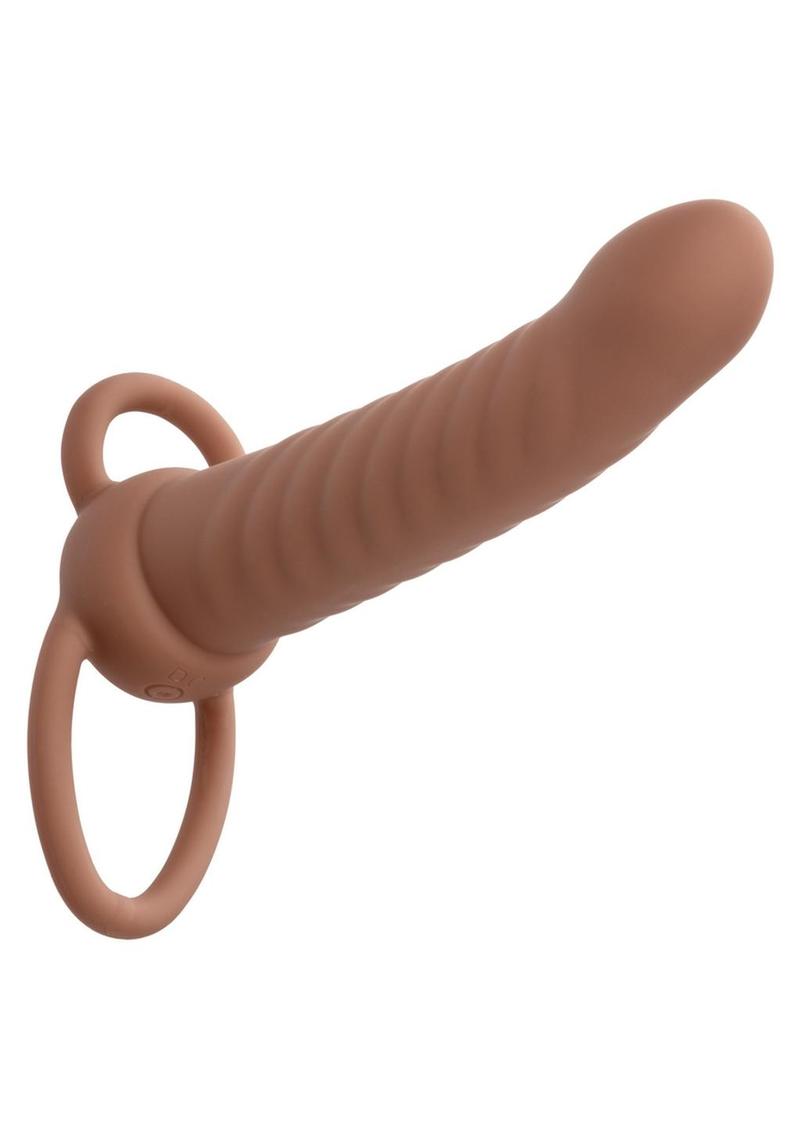 Performance Maxx Rechargeable Silicone Ribbed Dual Penetrator Extender - Chocolate