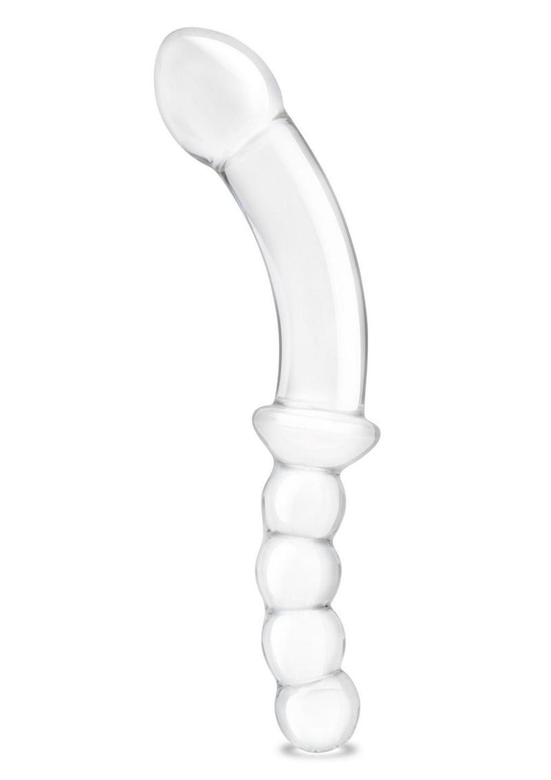 Glas Girthy Double Sided Glass Dong with Anal Bead Grip Handle 12.5in - Clear