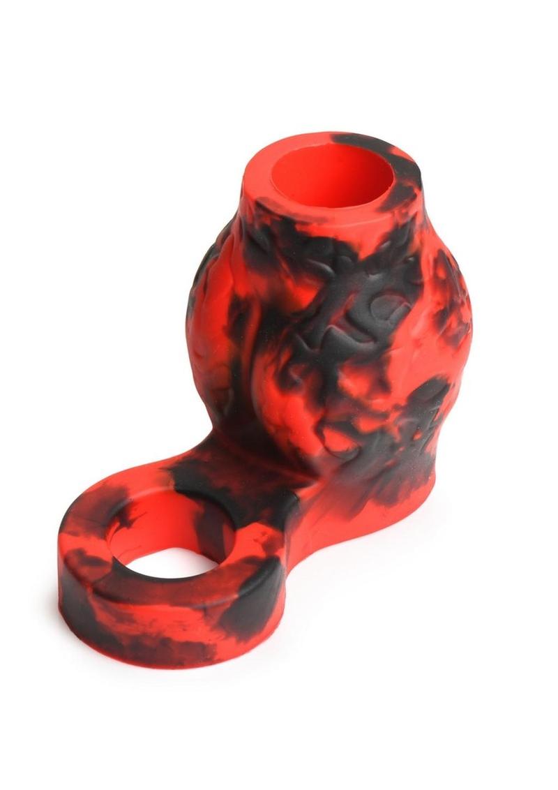 Creature Cocks Hell Hound Silicone Penis Sleeve and Ball Stretcher - Medium - Red/Black